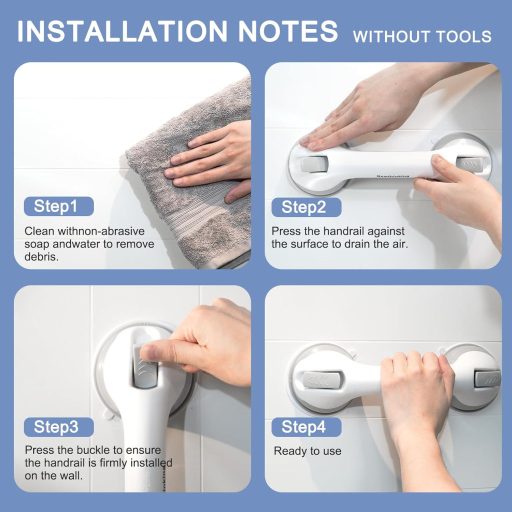 Nethinking Mâner cu Ventuze, 30 cm - Bară de Siguranță pentru Baie, pentru Vârstnici și Copii - Balustradă Portabilă Antialunecare ABS A