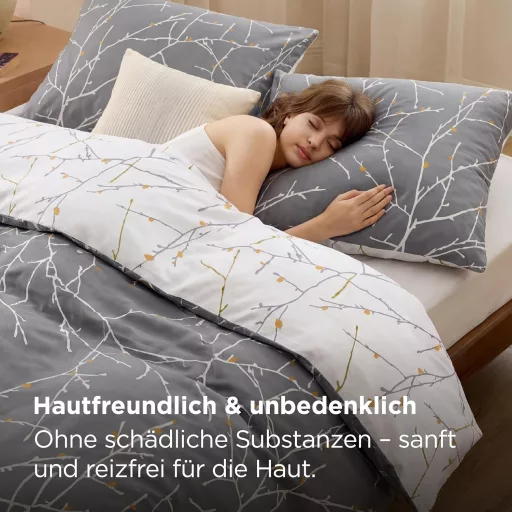 Bedsure Bavlnené posteľné obliečky 155x220 cm, sivé s motívom konárikov, 3-dielna súprava