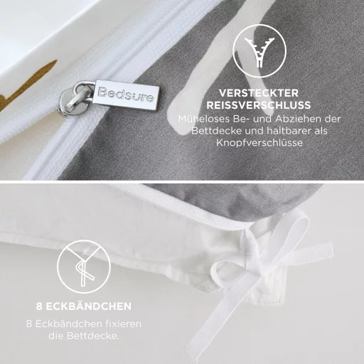 Bedsure Pamut Ágyneműhuzat 155x220 cm Szürke Gallyos Mintás 3 Részes Garnitúra