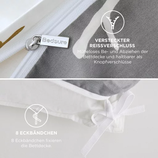 Bedsure Pamut Ágyneműhuzat 155x220 cm Szürke Gallyos Mintás 3 Részes Garnitúra