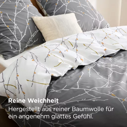 Bedsure Pamut Ágyneműhuzat 135x200 cm Szürke Gallyos Mintával 2 Részes Garnitúra