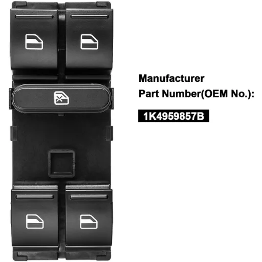 YAOPEI Prekidač podizača prozora 1K4959857B - Kompatibilan s Volkswagen VW Golf Jetta Polo Tiguan, strana vozača, crveni LED