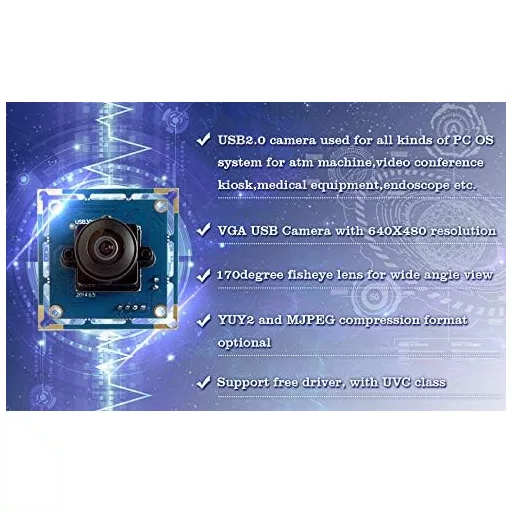 ELP 0,3 MP VGA USB webkamera, 170° objektív typu rybie oko, 480P UVC Plug and Play