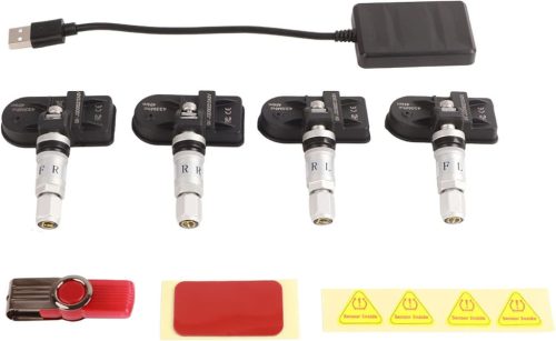 Keenso USB TPMS Gumiabroncs Nyomásfigyelő Rendszer - Belső Szenzorokkal Android Autós Navigációhoz, Hangriasztással, 4 Érzékelővel