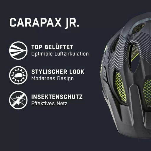 Alpina Carapax Junior gyermek kerékpáros sisak petrol matt - 51-56 cm, Black-Neon-Yellow