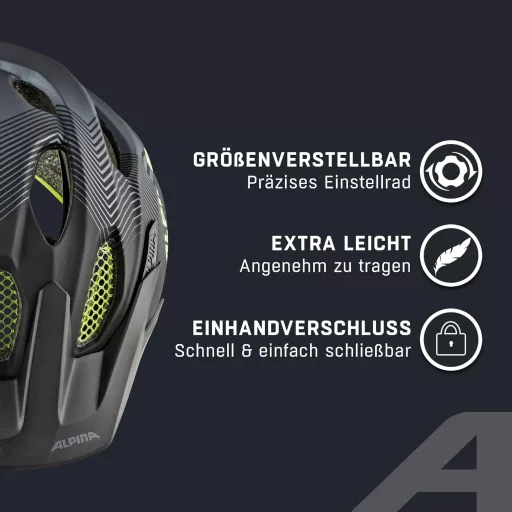Alpina Carapax Junior gyermek kerékpáros sisak petrol matt - 51-56 cm, Black-Neon-Yellow