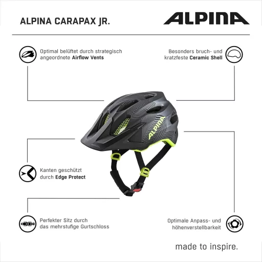 Alpina Carapax Junior gyermek kerékpáros sisak petrol matt - 51-56 cm, Black-Neon-Yellow