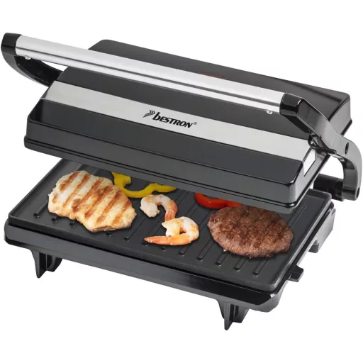 Elektrický kontaktný gril Bestron APM123Z 700 W, čierny, na panini, tácka na zemiaky