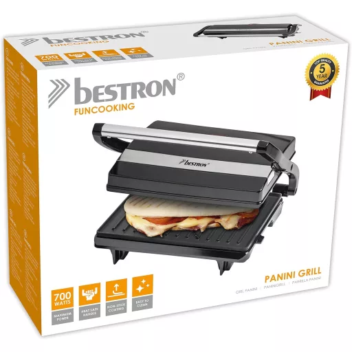 Elektrický kontaktný gril Bestron APM123Z 700 W, čierny, na panini, tácka na zemiaky