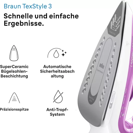Naparovacia žehlička Braun TexStyle 3 SI 3030 PU, 2300 W, so žehliacou plochou FreeGlide 3D, fialová