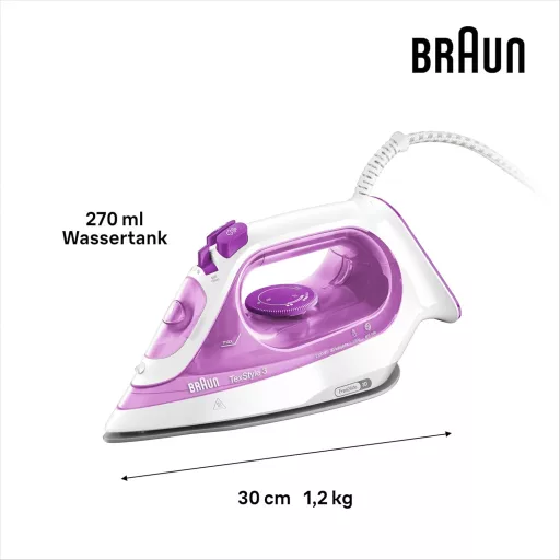Naparovacia žehlička Braun TexStyle 3 SI 3030 PU, 2300 W, so žehliacou plochou FreeGlide 3D, fialová