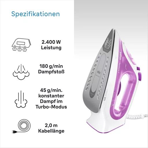 Naparovacia žehlička Braun TexStyle 3 SI 3030 PU, 2300 W, so žehliacou plochou FreeGlide 3D, fialová