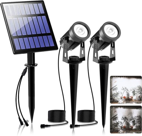 T-SUNUS Spoturi Solare de Exterior pentru Grădină, 2 buc Alb Rece IP65 Impermeabile, Lampă de Grădină, 270° Ajustabile, Pornire Automată, pentru Copaci, Terasă, Curte