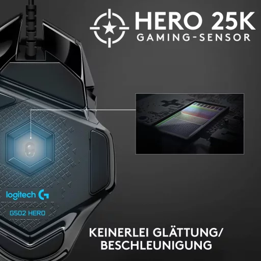 Logitech G502 HERO Gaming Egér 16000 DPI RGB 11 Gomb Fekete - Gaming Mouse, G502 HERO