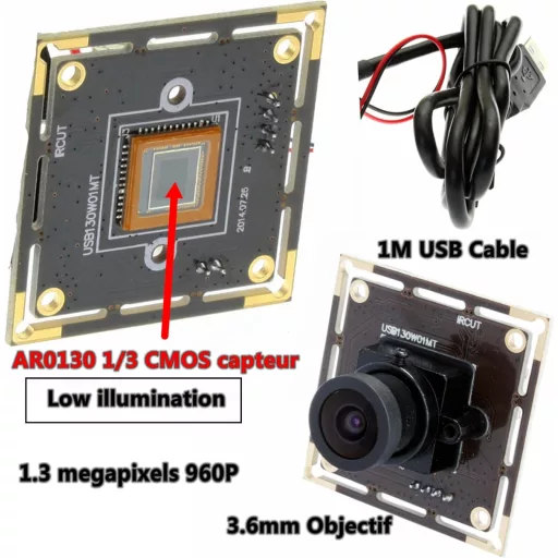 ELP 1.3MP Fekete-Fehér Webkamera Gyenge Fényviszonyokhoz - AR0331 HD 960P USB Kamera, Android, Linux, Windows Kompatibilis
