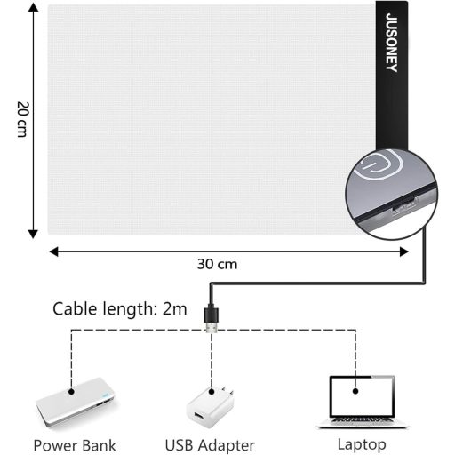 JUSONEY A4 LED Rajzlap Dimmer Funkcióval - 5D Gyémántfestéshez USB Táplálás Állvánnyal