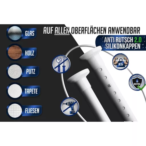 MEISENBERG Feszítőrúd 160-210cm Fehér Fúrás Nélkül - Teleszkópos Függönykarnis