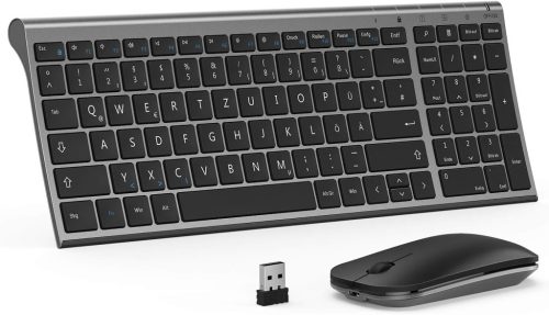 seenda Vezeték Nélküli Billentyűzet és Egér Szett - Ultravékony, Újratölthető, Szürke, 2.4GHz USB, Laptop és Asztali PC Kompatibilis