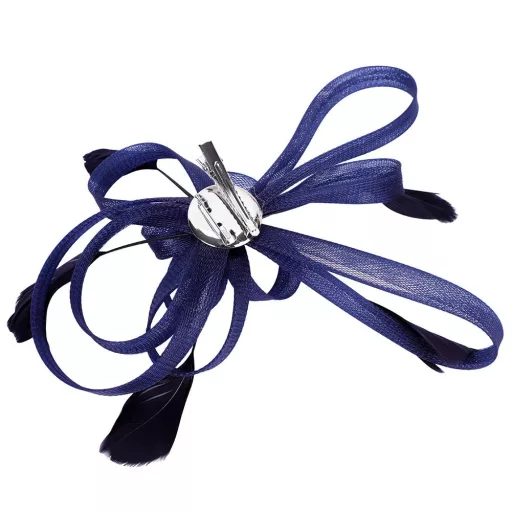 LONTG Fascinator Kalap Kék-Fekete Tollakkal és Virágokkal - Vintage Hajdísz Fátyollal Esküvőre Teapartyra Templomba