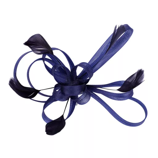 Pălărie fascinator LONTG albastru-negru cu pene și flori - Accesoriu de păr vintage cu voal pentru nuntă, ceai sau biserică.