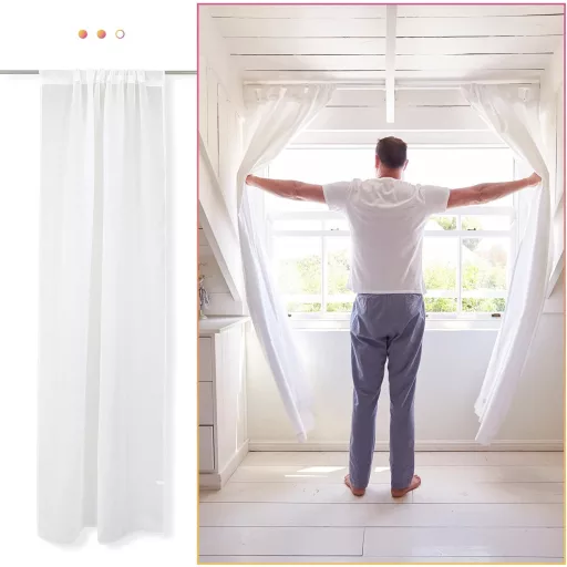 VOSAREA Bijela Pamučna-Lanena Prozračna Zavjesa za Dekoraciju Dnevnog boravka i Spavaće sobe, Prozirni Voile Materijal, 100 x 200 cm