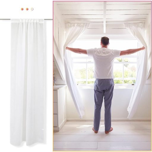 VOSAREA Fehér Pamut-Len Fényáteresztő Függöny Nappali és Hálószoba Dekorációhoz, Átlátszó Voile Anyag, 100 x 200 cm