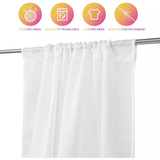 VOSAREA Bijela Pamučna-Lanena Prozračna Zavjesa za Dekoraciju Dnevnog boravka i Spavaće sobe, Prozirni Voile Materijal, 100 x 200 cm