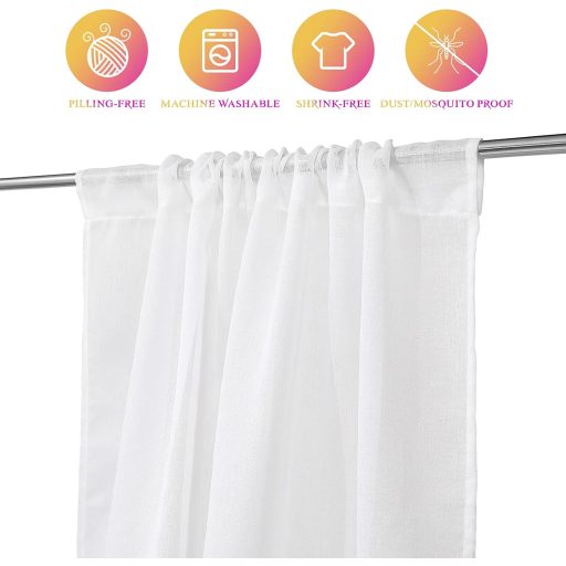 VOSAREA Fehér Pamut-Len Fényáteresztő Függöny Nappali és Hálószoba Dekorációhoz, Átlátszó Voile Anyag, 100 x 200 cm