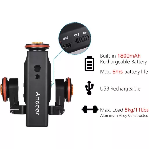 Șină culisantă motorizată pentru cameră Andoer L4 PRO, electrică, cu telecomandă și baterie