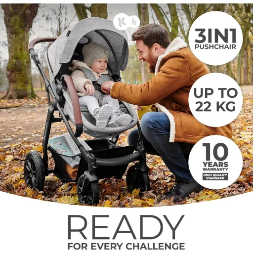 Cărucior Kinderkraft MOOV 3 în 1 cu Scaun Auto, Sistem Combinat Pliabil de la Naștere