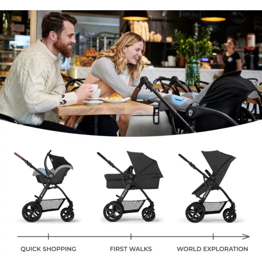 Cărucior Kinderkraft MOOV 3 în 1 cu Scaun Auto, Sistem Combinat Pliabil de la Naștere