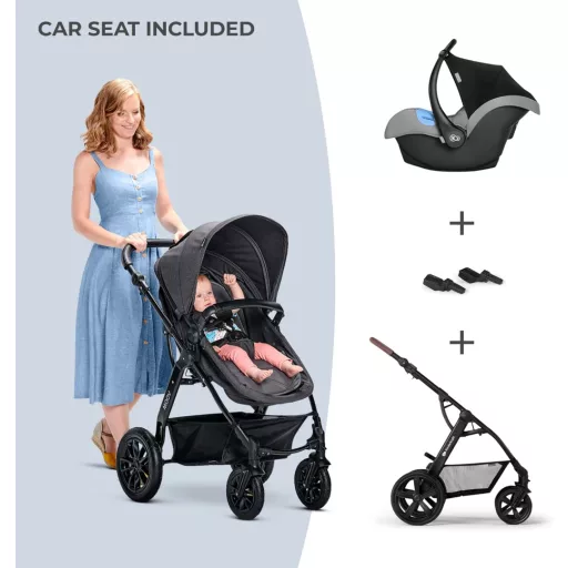 Cărucior Kinderkraft MOOV 3 în 1 cu Scaun Auto, Sistem Combinat Pliabil de la Naștere