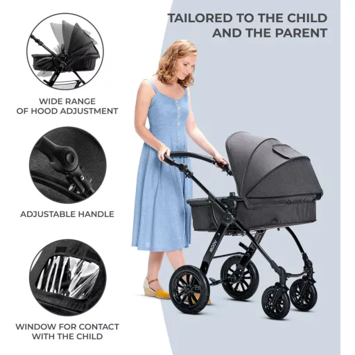 Kinderkraft MOOV 3 az 1-ben Babakocsi Autósüléssel, Összecsukható Kombinált Rendszer Újszülötttől