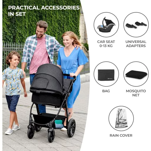 Cărucior Kinderkraft MOOV 3 în 1 cu Scaun Auto, Sistem Combinat Pliabil de la Naștere