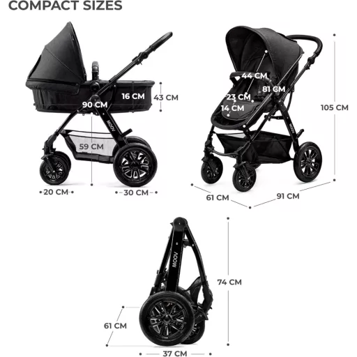 Cărucior Kinderkraft MOOV 3 în 1 cu Scaun Auto, Sistem Combinat Pliabil de la Naștere