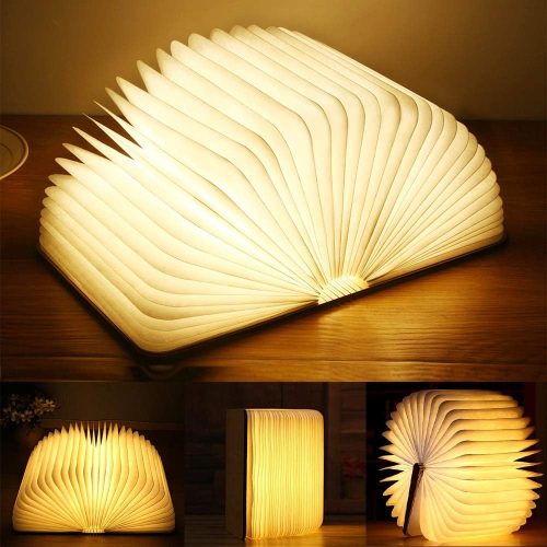 YUANJ Fa Könyvlámpa Meleg Fényű - Juharfa Borítású Összecsukható LED Olvasólámpa 2500mAh Akkumulátorral, Tölthető, Szabályozható Fényerő