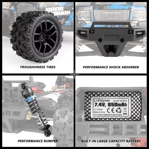Haiboxing 1/18 RC Monster Truck - 36 km/h Vízálló Távirányítós Autó 4WD Terepjáró - 7.4V Akkumulátorral, 100m Hatótáv, Gyerekeknek és Felnőt