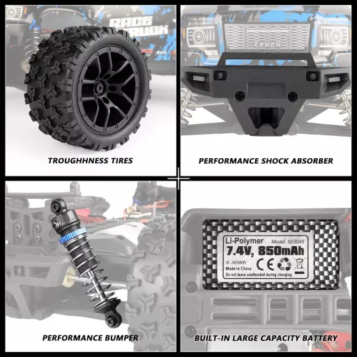 Haiboxing 1/18 RC Monster Truck - 36 km/h Vízálló Távirányítós Autó 4WD Terepjáró - 7.4V Akkumulátorral, 100m Hatótáv, Gyerekeknek és Felnőt