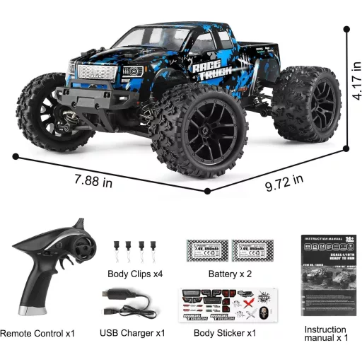 Haiboxing 1/18 RC Monster Truck - 36 km/h Vízálló Távirányítós Autó 4WD Terepjáró - 7.4V Akkumulátorral, 100m Hatótáv, Gyerekeknek és Felnőt