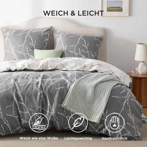 Lenjerie de pat din microfibră Bedsure, 155x220 cm, gri, cu față de pernă, pentru pat de o persoană