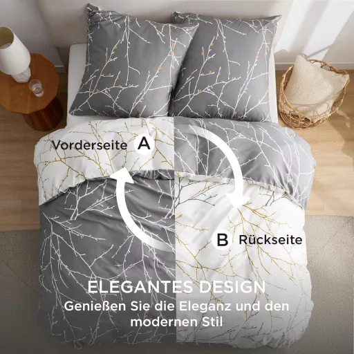 Lenjerie de pat din microfibră Bedsure, 155x220 cm, gri, cu față de pernă, pentru pat de o persoană