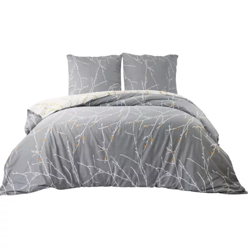 Lenjerie de pat din microfibră Bedsure, 155x220 cm, gri, cu față de pernă, pentru pat de o persoană