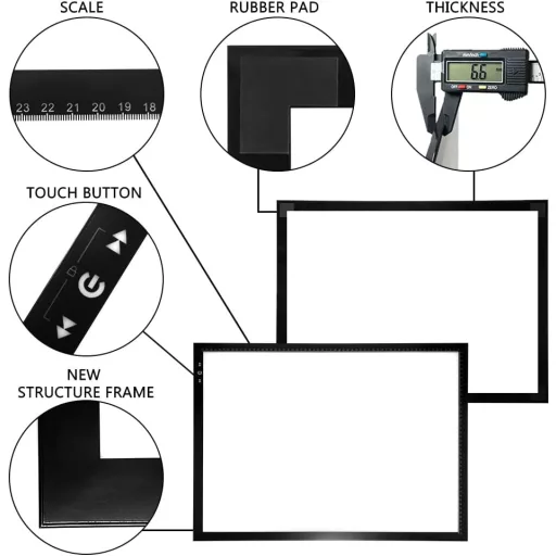 HSK A2 LED Rajztábla Érintésvezérelt Fényerőszabályzóval - 5500 Lux Világítás, Ultravékony Alumínium Keret, Tetováláshoz, Rajzoláshoz, Gyémá