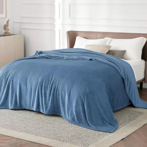 BEDSURE XXL Puha Fleece Takaró 220x240 cm, Meleg Téli Pléd Világoskék