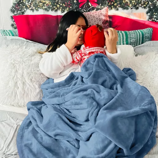 BEDSURE XXL Puha Fleece Takaró 220x240 cm, Meleg Téli Pléd Világoskék