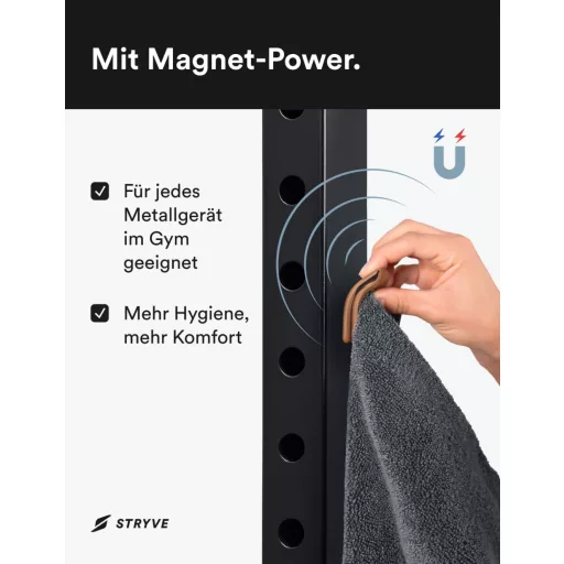 Stryve Towell+Pro Sportpamut Fitness Törülköző Mágnessel 105x42,5cm Szürke
