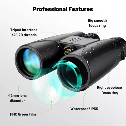 Kylietech 12x42 HD távcső vízálló madármegfigyeléshez, túrázáshoz, vadászathoz
