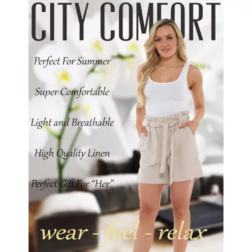 CityComfort Dámske ľanové bermudy s vysokým pásom na leto