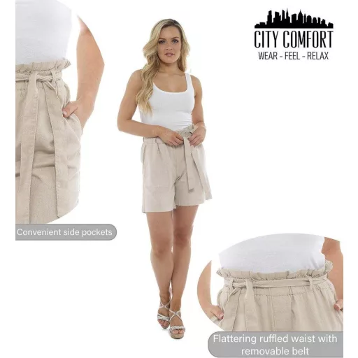 CityComfort Dámske ľanové bermudy s vysokým pásom na leto