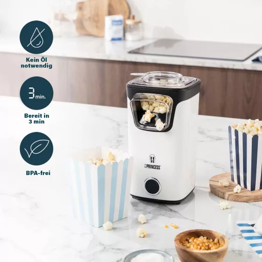 Princess Forró Levegős Popcorn Készülék - 3 Perc alatt Friss Popcorn, Zsírszegény Snack 1100W